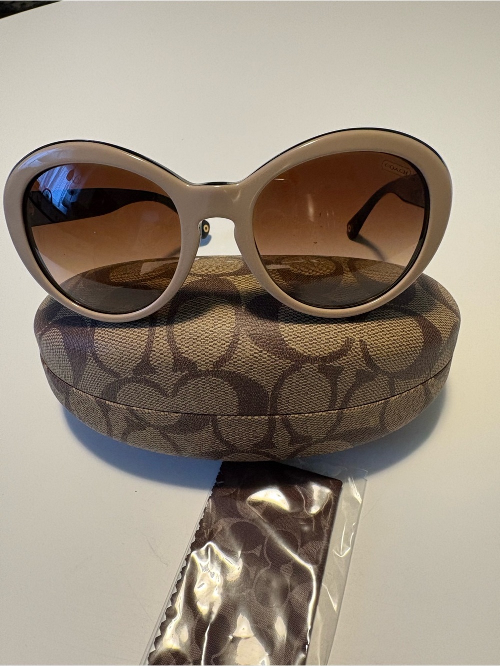 Coach Beige Frame Sunglasses with Brown Gradient Lenses